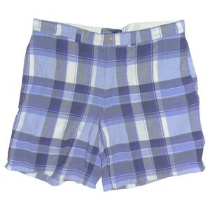 VTG Polo Ralph Lauren Shorts Men's 38 Purple‎ Plaid Cinch Buckle Back Preppy 90s